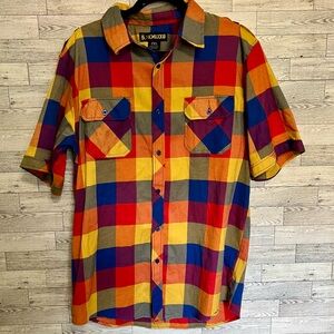 Men's Size 2XL Plaid Short Sleeve Button Down Shirt By‎ Red Ape Colorful